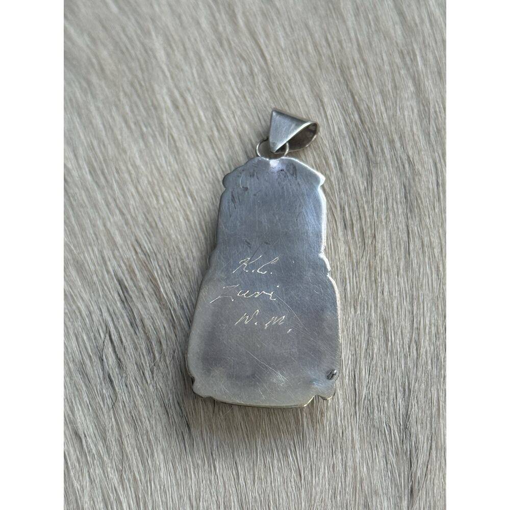 Zuni New Mexico Sterling Silver K. C. Signed Huge Lapis Lazuli Long Pendant - Picture 5 of 12